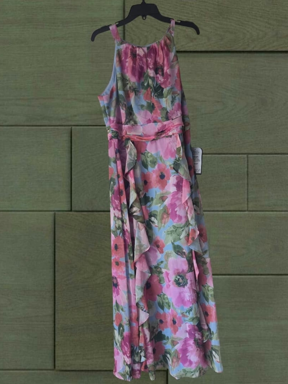 Xscape Pink Floral Halter Maxi Dress with Self Tie
